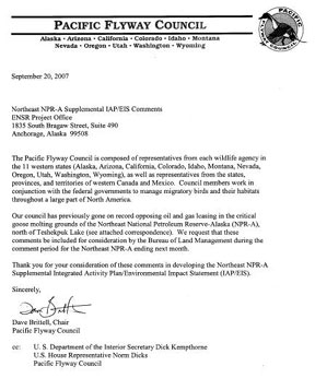 Pacific Flyway Council Letter